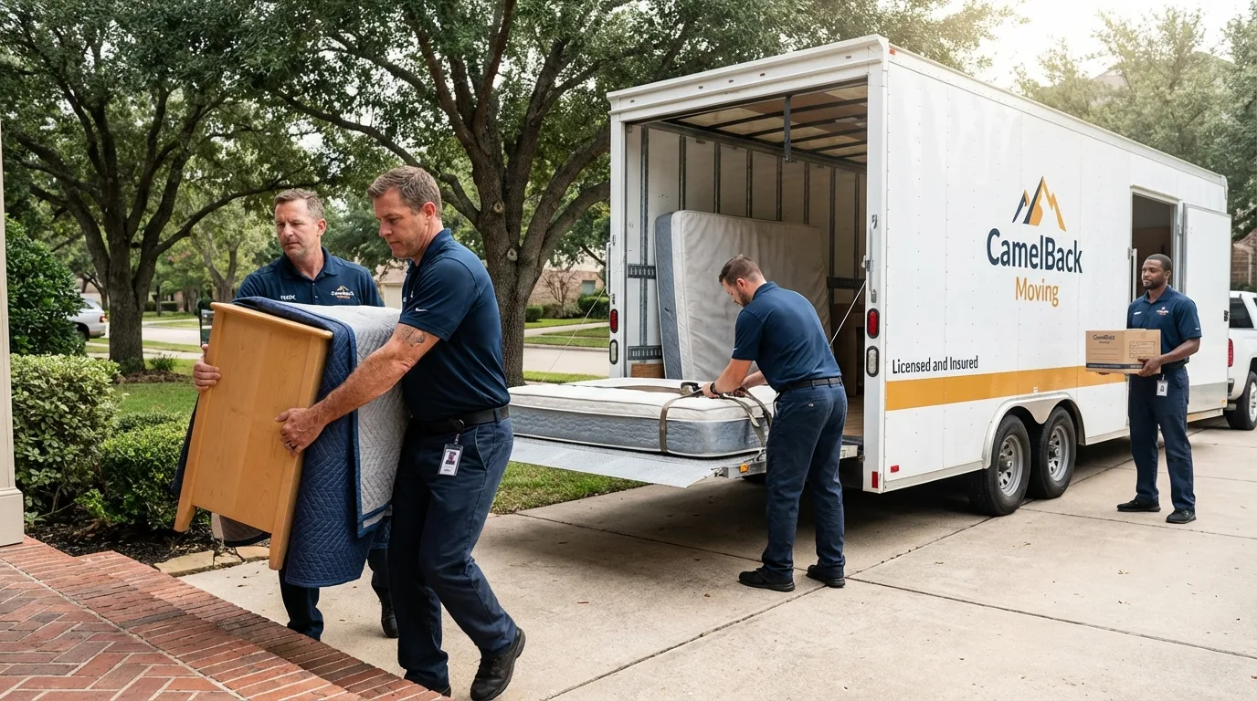 Crew loading residential truck for cross-state move from Dickeyville, WI