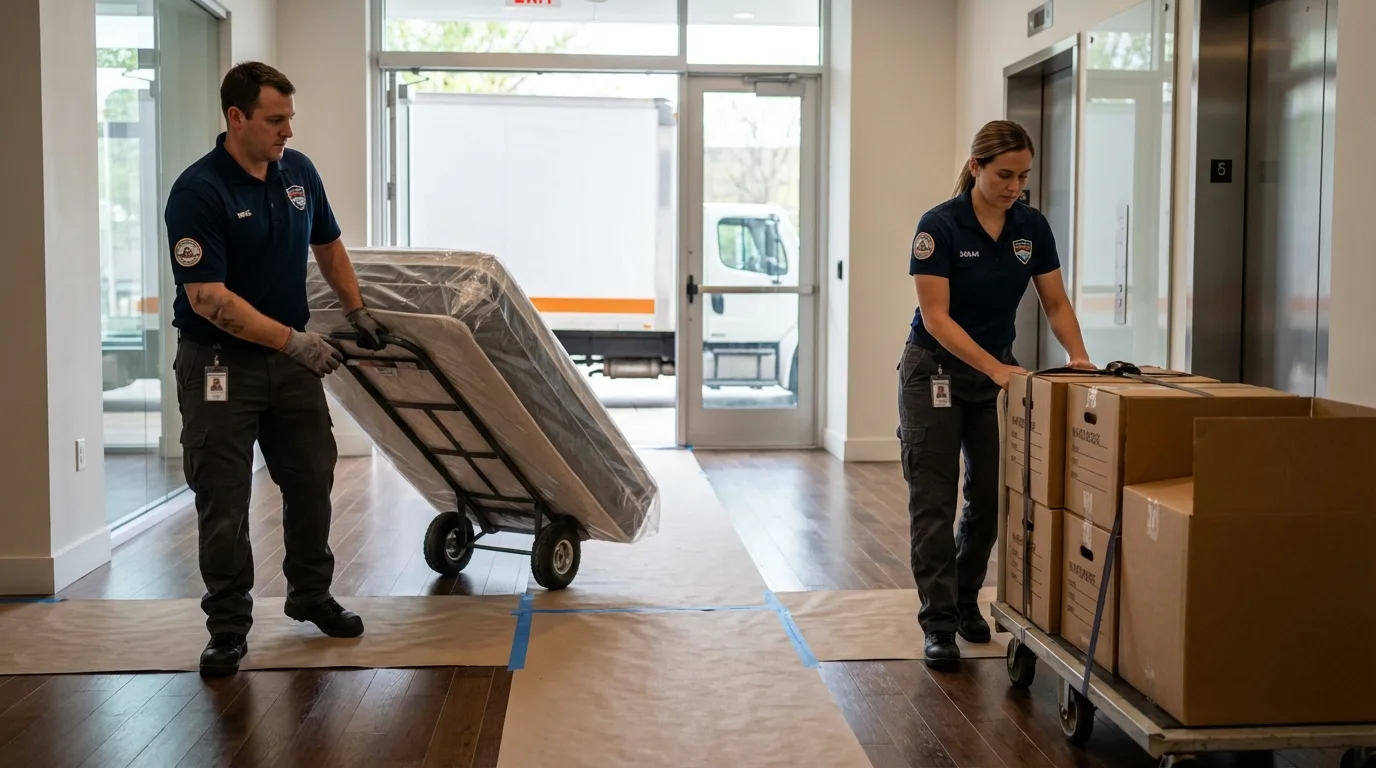 Professional apartment movers loading elevator in Dickeyville, WI