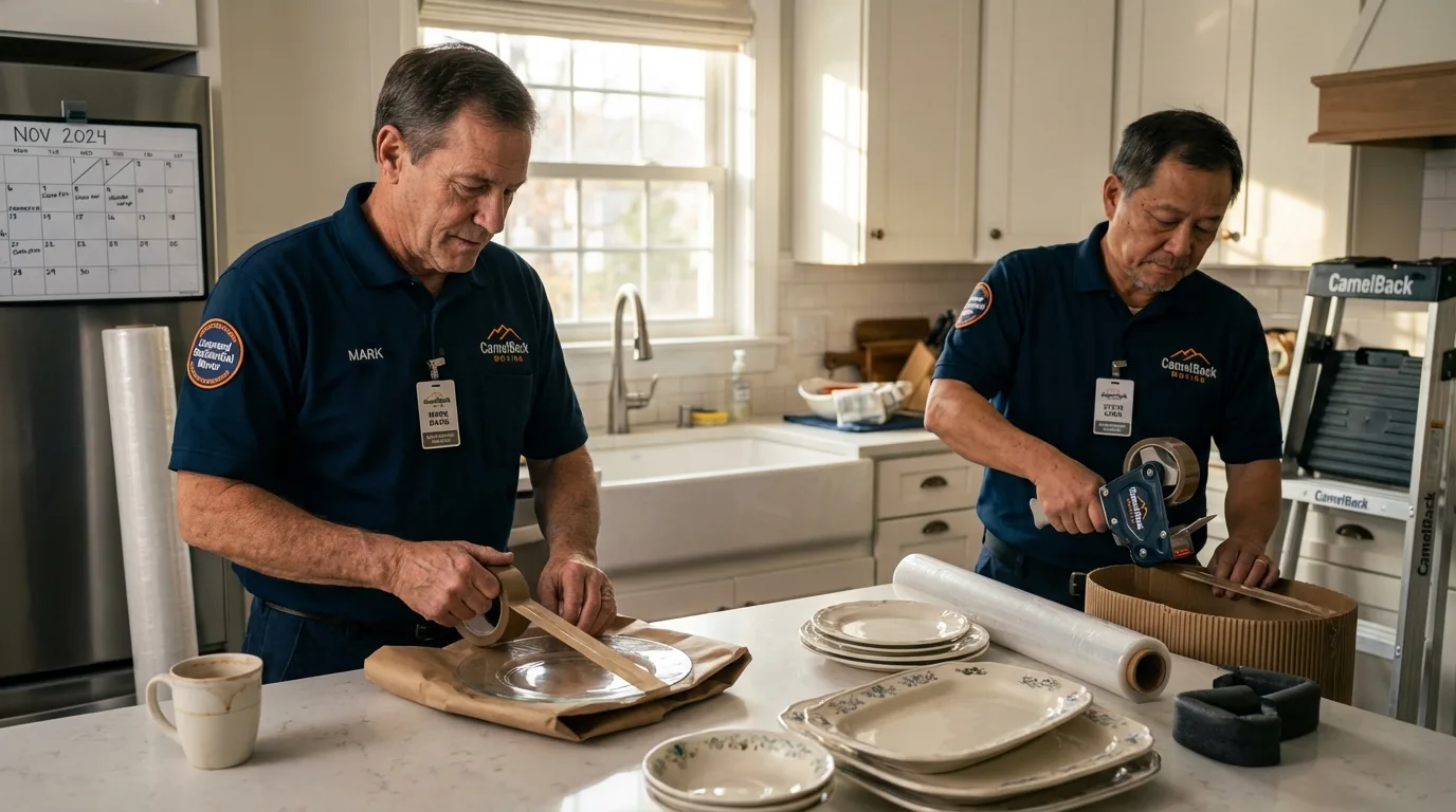 Professional crew packing kitchen dishware in Dickeyville, WI